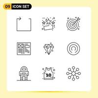 Modern Set of 9 Outlines and symbols such as sucess diamound center layout design Editable Vector Design Elements