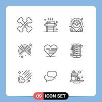 Set of 9 Modern UI Icons Symbols Signs for love user wellness interface medical Editable Vector Design Elements