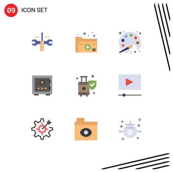 9 Universal Flat Colors Set for Web and Mobile Applications safe deposit medical folder box learning Editable Vector Design Elements