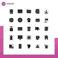 Pack of 25 creative Solid Glyphs of podium news data information about Editable Vector Design Elements