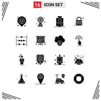 Modern Set of 16 Solid Glyphs Pictograph of math security bag link http Editable Vector Design Elements