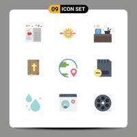 símbolos de iconos universales grupo de 9 colores planos modernos de desarrollo de libros de pascua bienestar sauna elementos de diseño vectorial editables vector