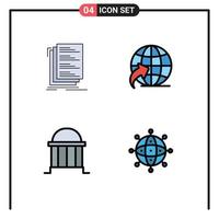 Group of 4 Modern Filledline Flat Colors Set for code bank files globe column Editable Vector Design Elements