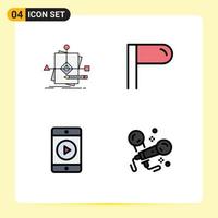 User Interface Pack of 4 Basic Filledline Flat Colors of algorithm play pattern sign microphone Editable Vector Design Elements