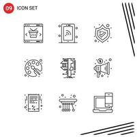 Pack of 9 creative Outlines of caliper education wifi drawing back to school Editable Vector Design Elements