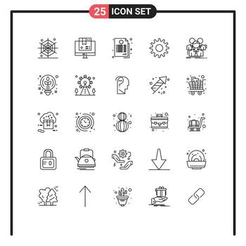 Set of 25 Vector Lines on Grid for business team agreement setting cogs Editable Vector Design Elements