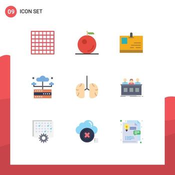 paquete de interfaz de usuario de 9 colores planos básicos de la base de datos de salud de la competencia respirar anatomía elementos de diseño vectorial editables vector