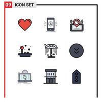 Universal Icon Symbols Group of 9 Modern Filledline Flat Colors of game joystick gps cinema location Editable Vector Design Elements