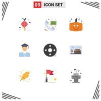 Universal Icon Symbols Group of 9 Modern Flat Colors of cinematography learning message graduate student Editable Vector Design Elements