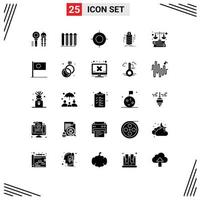 Mobile Interface Solid Glyph Set of 25 Pictograms of coins bundle radiator money target Editable Vector Design Elements