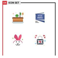 Group of 4 Flat Icons Signs and Symbols for cake fast festival menu easter Editable Vector Design Elements