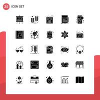 25 User Interface Solid Glyph Pack of modern Signs and Symbols of duration presentation code paper document Editable Vector Design Elements