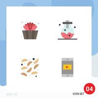 Set of 4 Vector Flat Icons on Grid for bucket application chemical food mobile application Editable Vector Design Elements