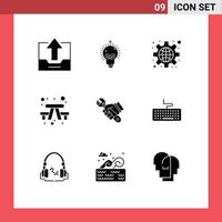 9 User Interface Solid Glyph Pack of modern Signs and Symbols of wrench outdoor light camping settings Editable Vector Design Elements