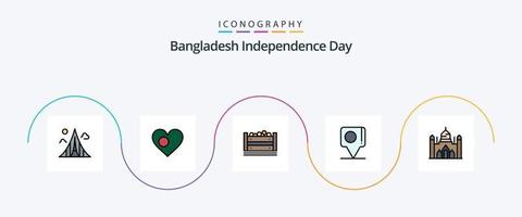 la línea del día de la independencia de bangladesh llenó el paquete de iconos planos 5 que incluye bangla. charlar. país. bangladesh caja vector