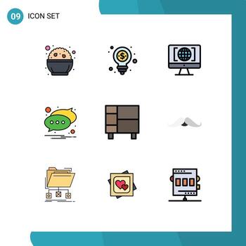 User Interface Pack of 9 Basic Filledline Flat Colors of home text computer message chat Editable Vector Design Elements