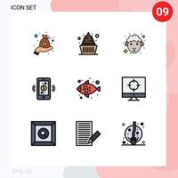 Modern Set of 9 Filledline Flat Colors and symbols such as sea food communications face internet of things connections Editable Vector Design Elements