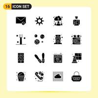 Pictogram Set of 16 Simple Solid Glyphs of tableware fork cloud service hotel Editable Vector Design Elements