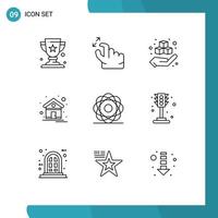 Modern Set of 9 Outlines Pictograph of molecule atom printing house home Editable Vector Design Elements