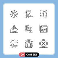 Group of 9 Outlines Signs and Symbols for zoom find celebration circus tant Editable Vector Design Elements