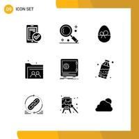 Pack of 9 creative Solid Glyphs of folder user search web easter Editable Vector Design Elements