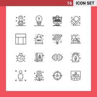 Modern Set of 16 Outlines Pictograph of webpage paint admin color eraser Editable Vector Design Elements