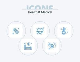 paquete de iconos azul médico y de salud 5 diseño de iconos. cuidado de la salud. legumbres. drogas corazón. medicamento vector