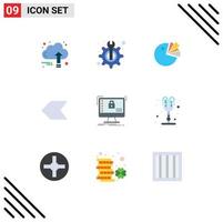 Mobile Interface Flat Color Set of 9 Pictograms of protection left fix pointer diagram Editable Vector Design Elements