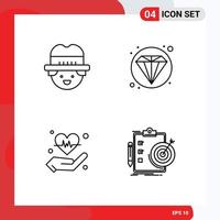 Editable Vector Line Pack of 4 Simple Filledline Flat Colors of farmer heart seo hand report Editable Vector Design Elements