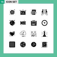 Pack of 16 Modern Solid Glyphs Signs and Symbols for Web Print Media such as digital connection design computer calculator Editable Vector Design Elements