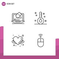 paquete de iconos de vector de stock de 4 signos y símbolos de línea para elementos de diseño de vector editables de corazón de forma de pantalla de ángel de computadora portátil