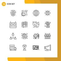 Modern Set of 16 Outlines Pictograph of chess education globe eyes geography Editable Vector Design Elements