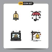 Filledline Flat Color Pack of 4 Universal Symbols of ball laptop holiday umbrella online Editable Vector Design Elements