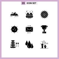 Mobile Interface Solid Glyph Set of 9 Pictograms of message experiment seo chemistry bacteria Editable Vector Design Elements