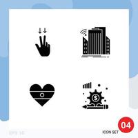 conjunto moderno de 4 pictogramas de glifos sólidos de dedos flg edificios elementos de diseño de vector editables de bandera de corazón inteligente