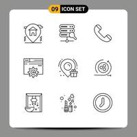 Pictogram Set of 9 Simple Outlines of location birthday contact setting design Editable Vector Design Elements