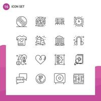 Pack of 16 Modern Outlines Signs and Symbols for Web Print Media such as love gym construction watch clock Editable Vector Design Elements