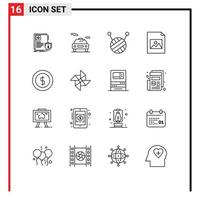 Set of 16 Modern UI Icons Symbols Signs for wind money ball of wool ecommerce cash Editable Vector Design Elements