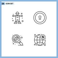 Universal Icon Symbols Group of 4 Modern Filledline Flat Colors of character search scarecrow secret zoom Editable Vector Design Elements