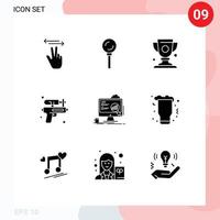 Solid Glyph Pack of 9 Universal Symbols of board park achievement water gun Editable Vector Design Elements