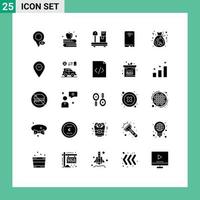 25 Thematic Vector Solid Glyphs and Editable Symbols of donation bag package camera mobile Editable Vector Design Elements