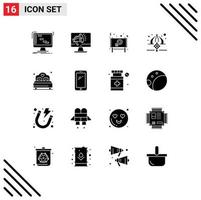 Group of 16 Modern Solid Glyphs Set for decoration masjid speaker sign day Editable Vector Design Elements