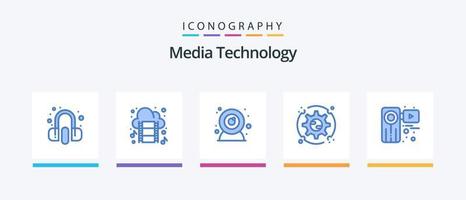 paquete de iconos azul 5 de tecnología de medios que incluye video. cámara. cámara. opciones configuración. diseño de iconos creativos vector