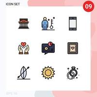 Mobile Interface Filledline Flat Color Set of 9 Pictograms of smart phone phone employee contact person Editable Vector Design Elements