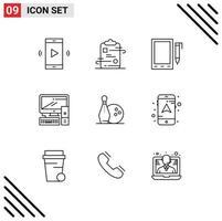 Modern Set of 9 Outlines and symbols such as pc equipment paper computer pencil Editable Vector Design Elements