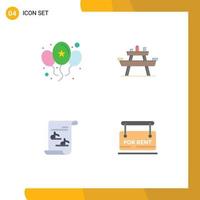 Set of 4 Vector Flat Icons on Grid for balloons file day park music Editable Vector Design Elements