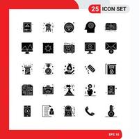 Mobile Interface Solid Glyph Set of 25 Pictograms of growth eye quality book time Editable Vector Design Elements