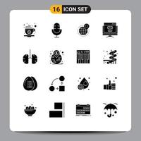 Solid Glyph Pack of 16 Universal Symbols of marketplace computer record world office Editable Vector Design Elements