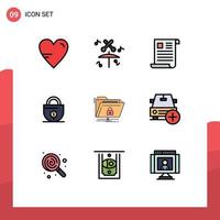 Modern Set of 9 Filledline Flat Colors Pictograph of files lock document money business Editable Vector Design Elements