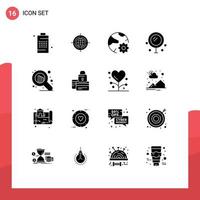 Mobile Interface Solid Glyph Set of 16 Pictograms of wedding heart connected cosmetics network Editable Vector Design Elements